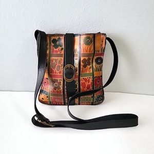 Patricia Nash Genuine Italian Leather Suede Square Flower Tulips Crossbody Bag